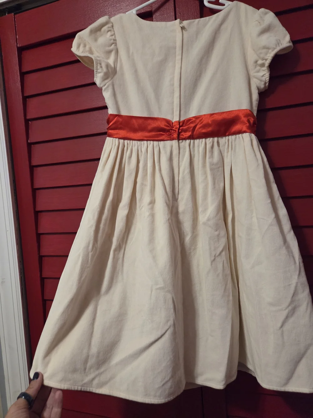 American Girl Cream Velvet Holiday Party Dress with Red Sash